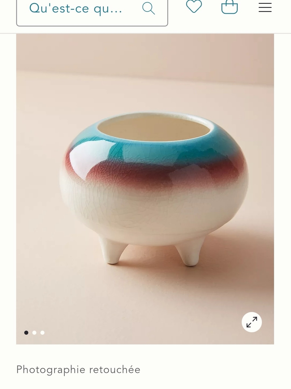 Anthropologie Glazed Ceramic  Planter in Turquoise, Pink and Cream